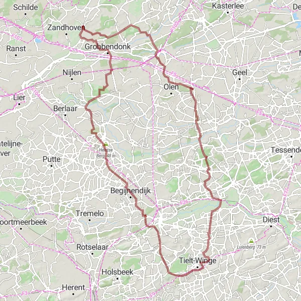 Map miniature of "Hidden Gems of Gravel" cycling inspiration in Prov. Antwerpen, Belgium. Generated by Tarmacs.app cycling route planner