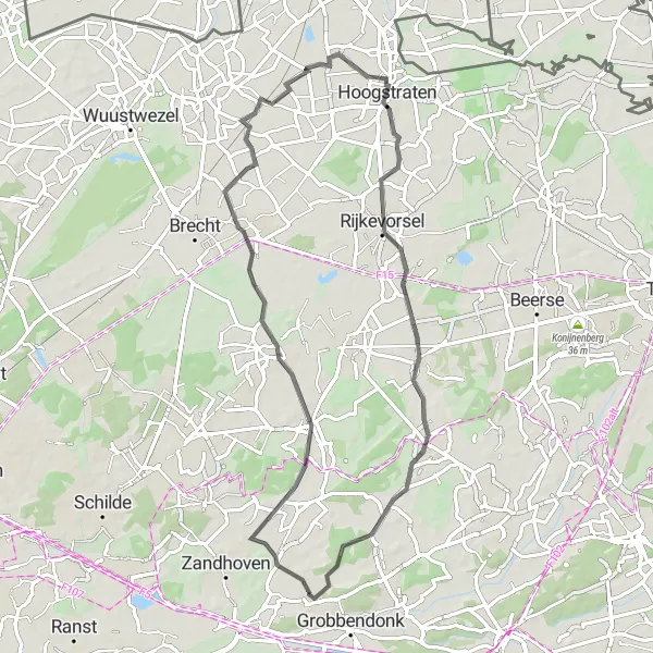Map miniature of "Scenic Road Route near Pulle" cycling inspiration in Prov. Antwerpen, Belgium. Generated by Tarmacs.app cycling route planner