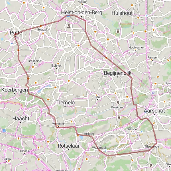 Karten-Miniaturansicht der Radinspiration "Gravel Route durch Beerzelberg und Kouterberg" in Prov. Antwerpen, Belgium. Erstellt vom Tarmacs.app-Routenplaner für Radtouren