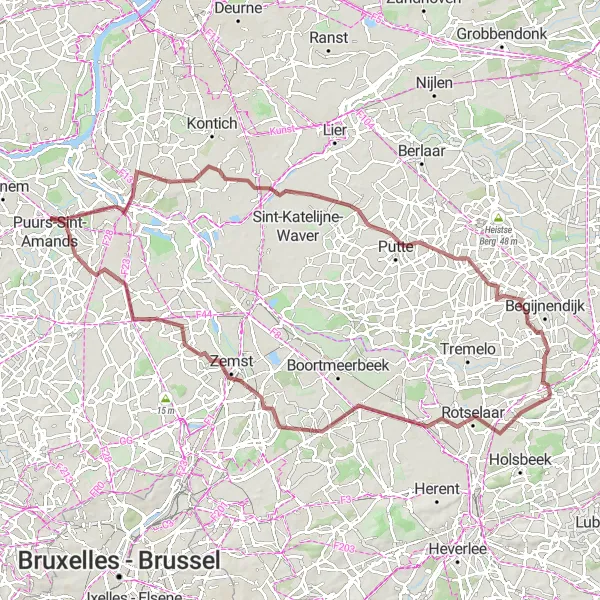 Miniatuurkaart van de fietsinspiratie "Gravelroute langs Beerzelberg en Rotselaar" in Prov. Antwerpen, Belgium. Gemaakt door de Tarmacs.app fietsrouteplanner
