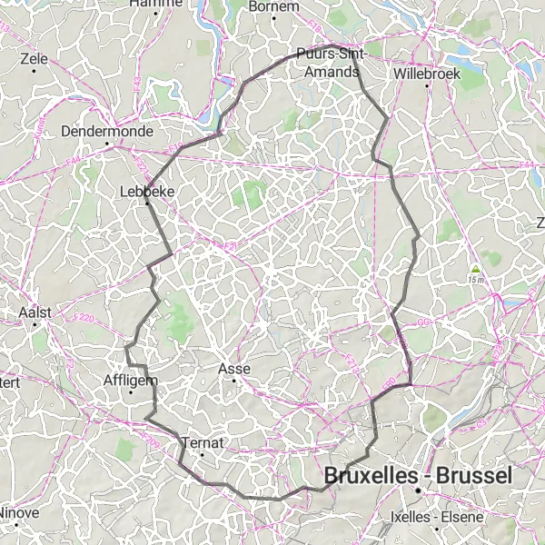 Map miniature of "The Citadel's Challenge: Nieuwenrode to Puurs-Sint-Amands" cycling inspiration in Prov. Antwerpen, Belgium. Generated by Tarmacs.app cycling route planner