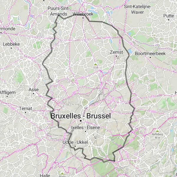 Map miniature of "The Ultimate Challenge: Mechelen to Lippelo" cycling inspiration in Prov. Antwerpen, Belgium. Generated by Tarmacs.app cycling route planner