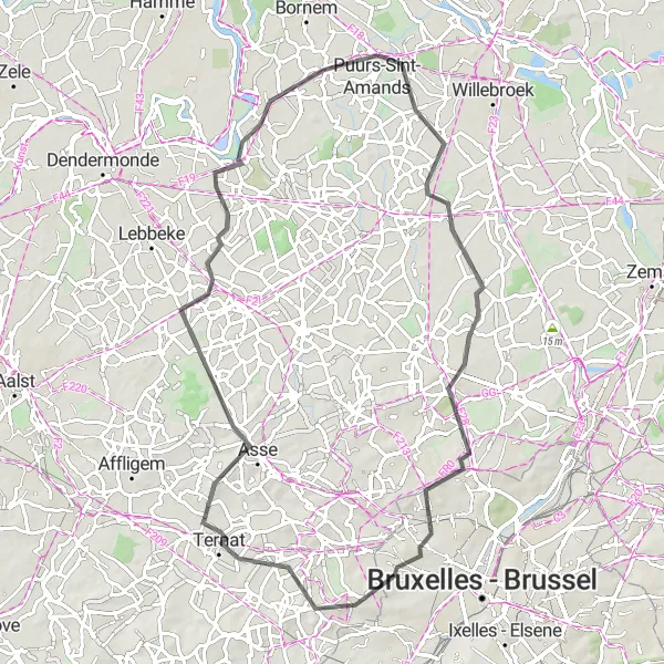Map miniature of "Scenic Road Trip through Asse" cycling inspiration in Prov. Antwerpen, Belgium. Generated by Tarmacs.app cycling route planner