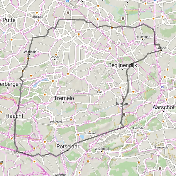 Map miniature of "Betekom and Booischot Road Adventure" cycling inspiration in Prov. Antwerpen, Belgium. Generated by Tarmacs.app cycling route planner