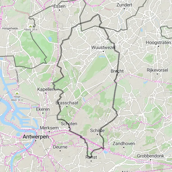 Miniatuurkaart van de fietsinspiratie "Schoten - Kalmthout - Ranst" in Prov. Antwerpen, Belgium. Gemaakt door de Tarmacs.app fietsrouteplanner