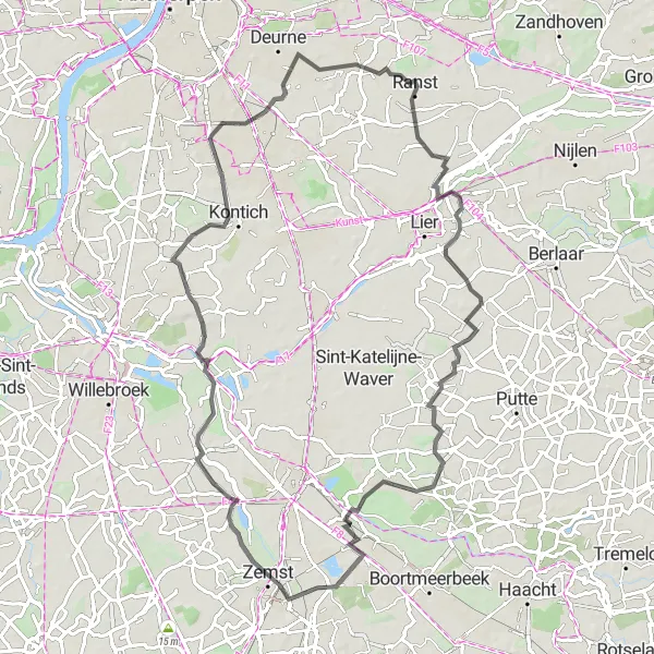 Map miniature of "Ranst Adventure" cycling inspiration in Prov. Antwerpen, Belgium. Generated by Tarmacs.app cycling route planner