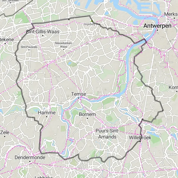 Miniature de la carte de l'inspiration cycliste "Parcours Nature et Découverte" dans la Prov. Antwerpen, Belgium. Générée par le planificateur d'itinéraire cycliste Tarmacs.app