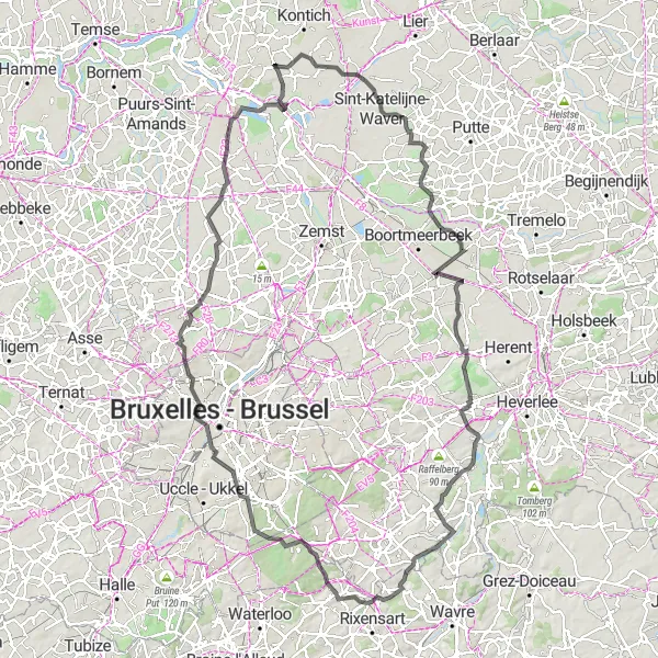 Miniature de la carte de l'inspiration cycliste "Circuit des Châteaux et des Villages" dans la Prov. Antwerpen, Belgium. Générée par le planificateur d'itinéraire cycliste Tarmacs.app