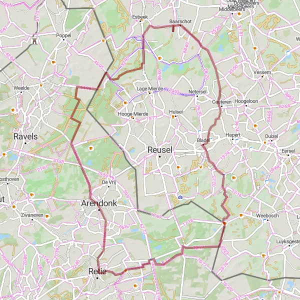 Miniature de la carte de l'inspiration cycliste "Parcours de Gravel autour de Retie" dans la Prov. Antwerpen, Belgium. Générée par le planificateur d'itinéraire cycliste Tarmacs.app