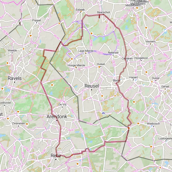 Miniatuurkaart van de fietsinspiratie "Arendonk - Postel Gravelroute" in Prov. Antwerpen, Belgium. Gemaakt door de Tarmacs.app fietsrouteplanner