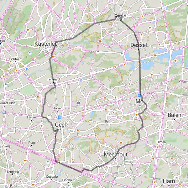 Miniature de la carte de l'inspiration cycliste "Route Cyclable vers Dessel" dans la Prov. Antwerpen, Belgium. Générée par le planificateur d'itinéraire cycliste Tarmacs.app
