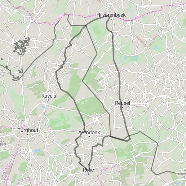 Miniatuurkaart van de fietsinspiratie "Arendonk Roadroute" in Prov. Antwerpen, Belgium. Gemaakt door de Tarmacs.app fietsrouteplanner