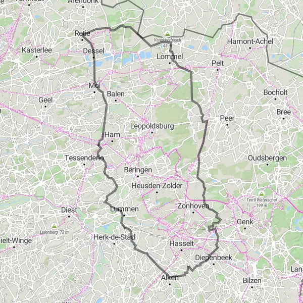 Miniatuurkaart van de fietsinspiratie "De Bosrijke Noordroute" in Prov. Antwerpen, Belgium. Gemaakt door de Tarmacs.app fietsrouteplanner