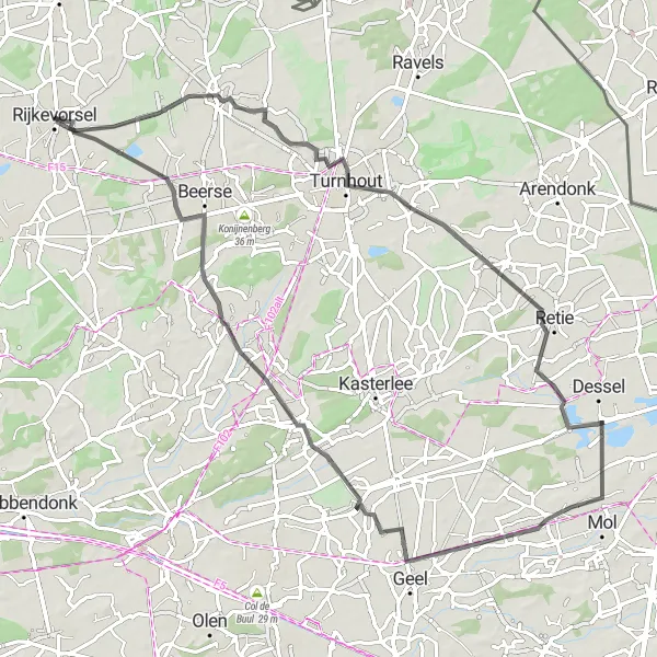 Map miniature of "The Historical Circuit" cycling inspiration in Prov. Antwerpen, Belgium. Generated by Tarmacs.app cycling route planner