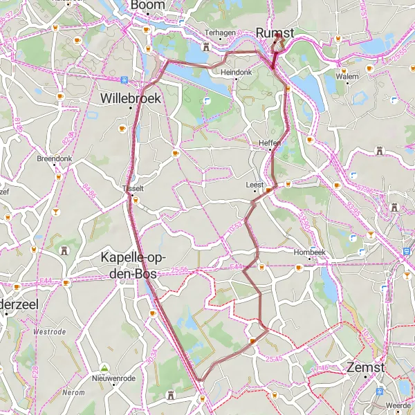 Karten-Miniaturansicht der Radinspiration "Kurze Gravel Route nach Tisselt" in Prov. Antwerpen, Belgium. Erstellt vom Tarmacs.app-Routenplaner für Radtouren