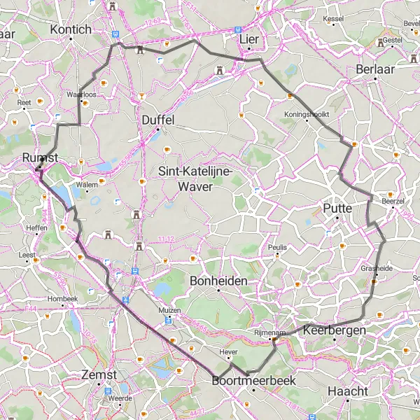 Map miniature of "Countryside Escape" cycling inspiration in Prov. Antwerpen, Belgium. Generated by Tarmacs.app cycling route planner