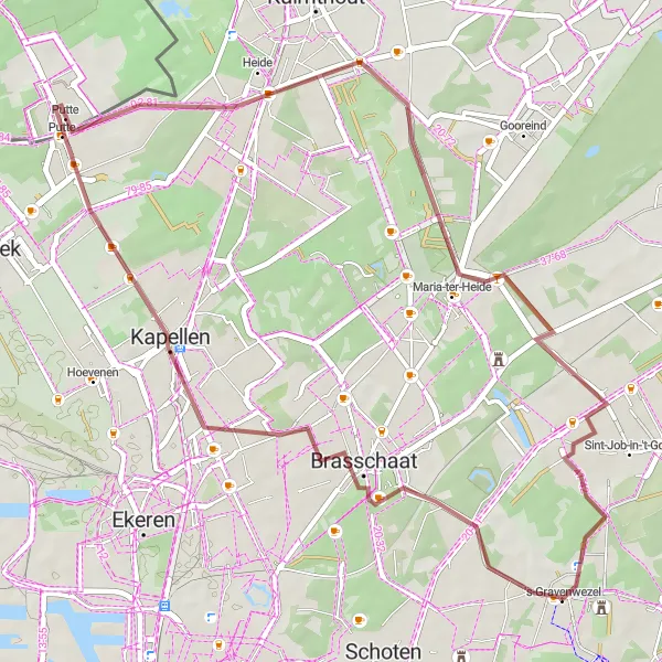 Map miniature of "Gravel Adventure near 's-Gravenwezel" cycling inspiration in Prov. Antwerpen, Belgium. Generated by Tarmacs.app cycling route planner