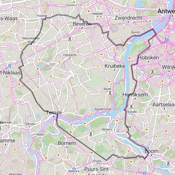 Map miniature of "Exploring the Scenic Routes near Niel" cycling inspiration in Prov. Antwerpen, Belgium. Generated by Tarmacs.app cycling route planner