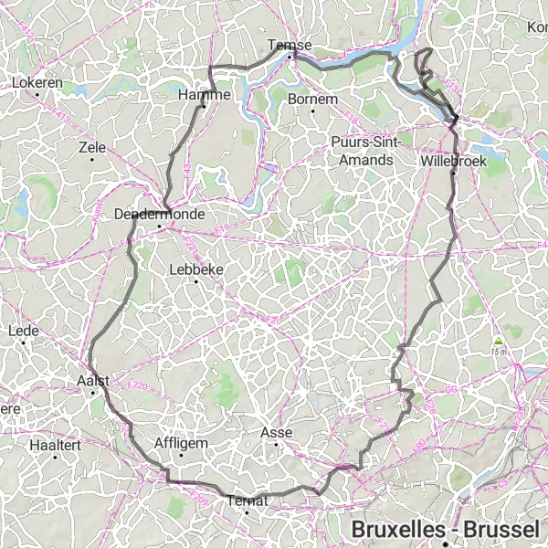 Map miniature of "Road Cycling Expedition from Schelle" cycling inspiration in Prov. Antwerpen, Belgium. Generated by Tarmacs.app cycling route planner
