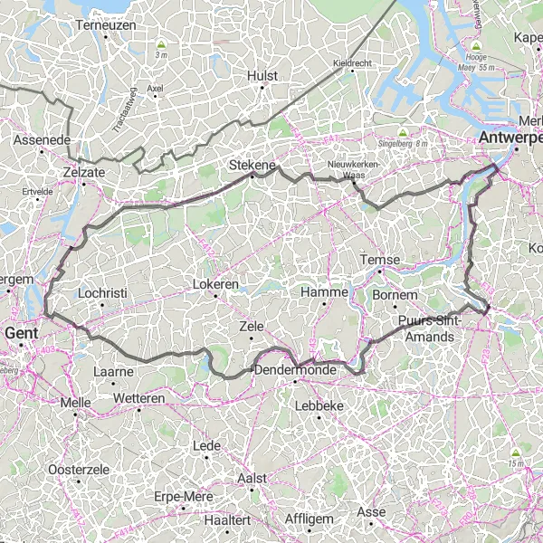 Map miniature of "Two Rivers Loop" cycling inspiration in Prov. Antwerpen, Belgium. Generated by Tarmacs.app cycling route planner