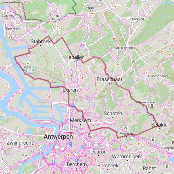 Karten-Miniaturansicht der Radinspiration "Gravel-Rundfahrt durch das provinz Antwerpen" in Prov. Antwerpen, Belgium. Erstellt vom Tarmacs.app-Routenplaner für Radtouren