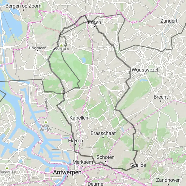 Map miniature of "Historic Castles and Scenic Landscapes" cycling inspiration in Prov. Antwerpen, Belgium. Generated by Tarmacs.app cycling route planner