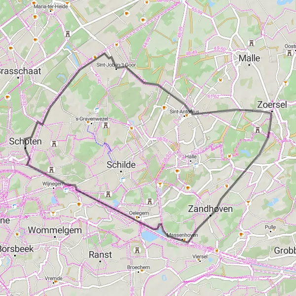 Miniatuurkaart van de fietsinspiratie "Kastelen en landschappen rond Schoten" in Prov. Antwerpen, Belgium. Gemaakt door de Tarmacs.app fietsrouteplanner