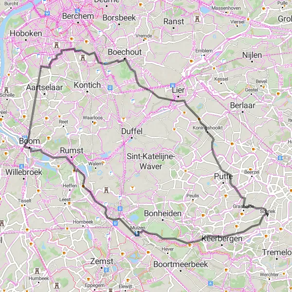 Miniatuurkaart van de fietsinspiratie "Historische route Koningshooikt" in Prov. Antwerpen, Belgium. Gemaakt door de Tarmacs.app fietsrouteplanner