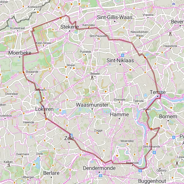 Map miniature of "Off the Beaten Path Gravel Journey" cycling inspiration in Prov. Antwerpen, Belgium. Generated by Tarmacs.app cycling route planner