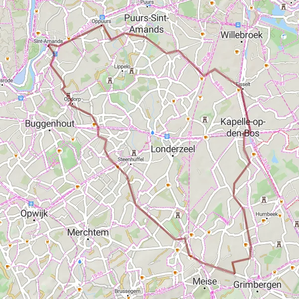 Karten-Miniaturansicht der Radinspiration "Durch Wälder und Felder" in Prov. Antwerpen, Belgium. Erstellt vom Tarmacs.app-Routenplaner für Radtouren