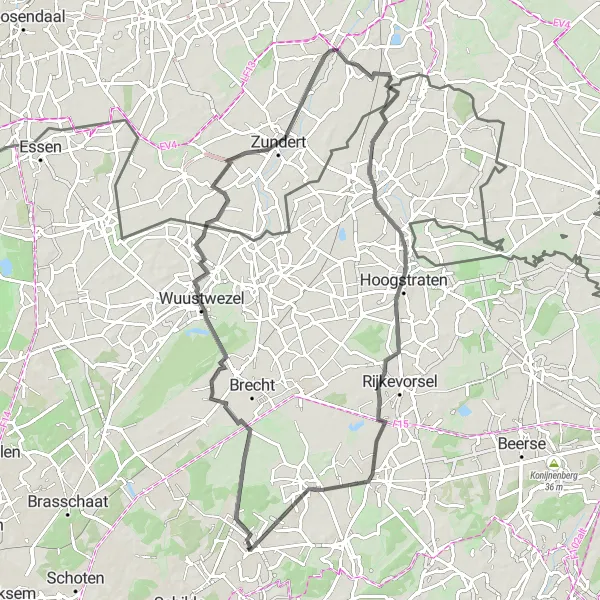 Karten-Miniaturansicht der Radinspiration "Road Cycling Route ab Sint-Antonius: Entdecken Sie die Natur" in Prov. Antwerpen, Belgium. Erstellt vom Tarmacs.app-Routenplaner für Radtouren