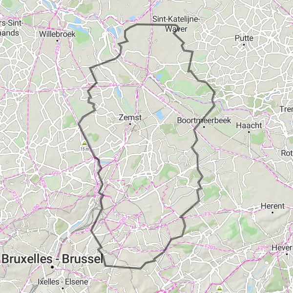 Miniatuurkaart van de fietsinspiratie "Bonheiden en Vilvoorde Roadtrip" in Prov. Antwerpen, Belgium. Gemaakt door de Tarmacs.app fietsrouteplanner