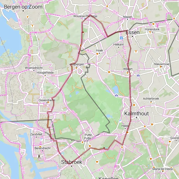 Map miniature of "Gravel Explores: Stabroek and Surroundings" cycling inspiration in Prov. Antwerpen, Belgium. Generated by Tarmacs.app cycling route planner