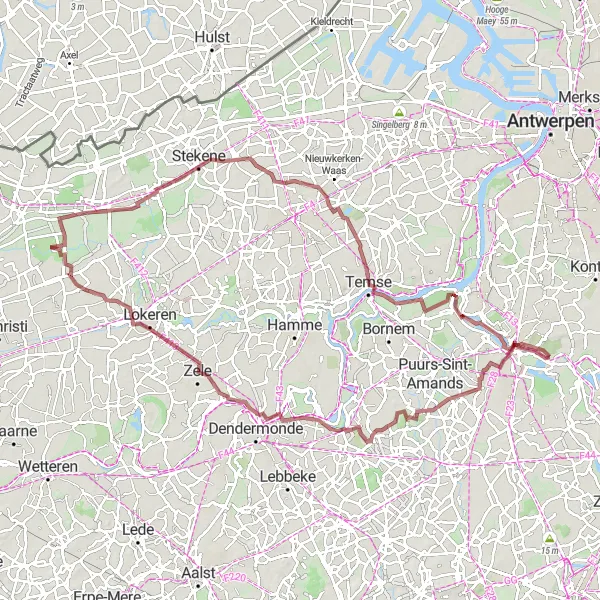 Miniatuurkaart van de fietsinspiratie "Gravelavontuur langs de Schelde" in Prov. Antwerpen, Belgium. Gemaakt door de Tarmacs.app fietsrouteplanner