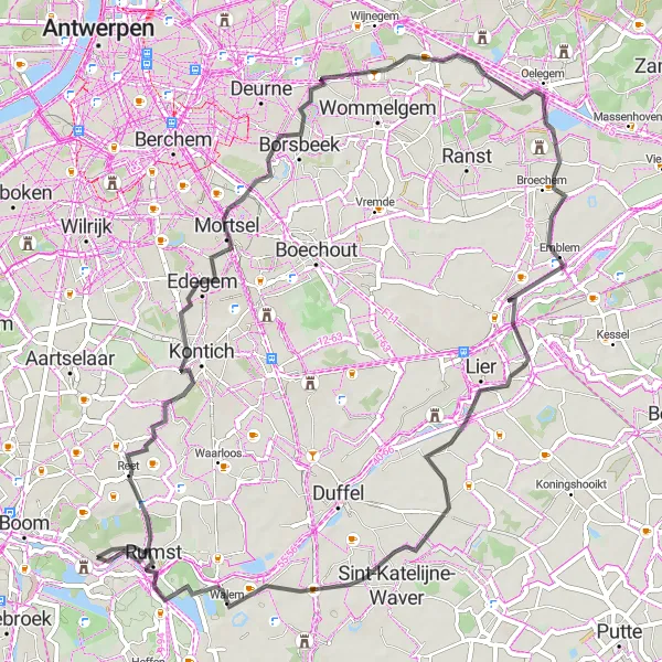 Miniature de la carte de l'inspiration cycliste "Parcours cyclable de Terhagen à Emblem et Walem" dans la Prov. Antwerpen, Belgium. Générée par le planificateur d'itinéraire cycliste Tarmacs.app