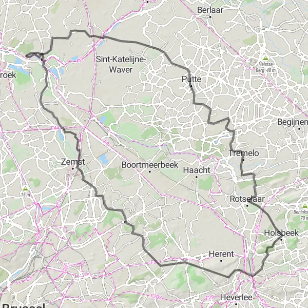 Map miniature of "Terhagen - Berg - Terhagen" cycling inspiration in Prov. Antwerpen, Belgium. Generated by Tarmacs.app cycling route planner