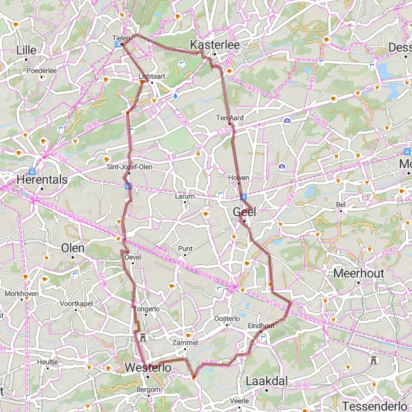 Miniature de la carte de l'inspiration cycliste "Parcours des Châteaux" dans la Prov. Antwerpen, Belgium. Générée par le planificateur d'itinéraire cycliste Tarmacs.app