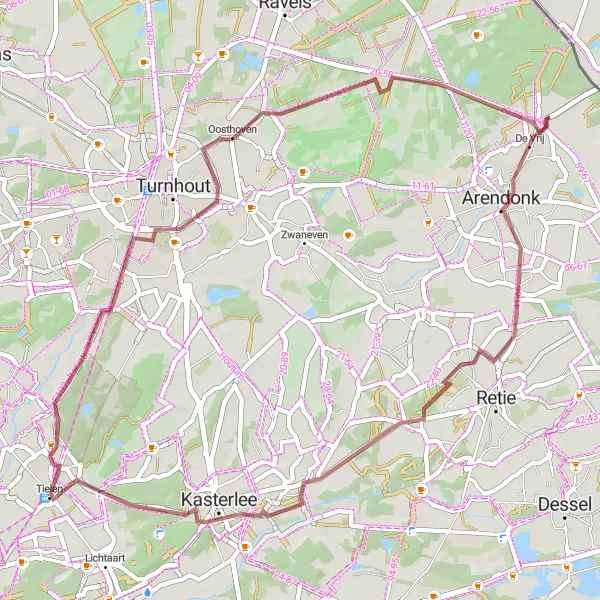 Miniature de la carte de l'inspiration cycliste "Boucle des Villages Flamands" dans la Prov. Antwerpen, Belgium. Générée par le planificateur d'itinéraire cycliste Tarmacs.app