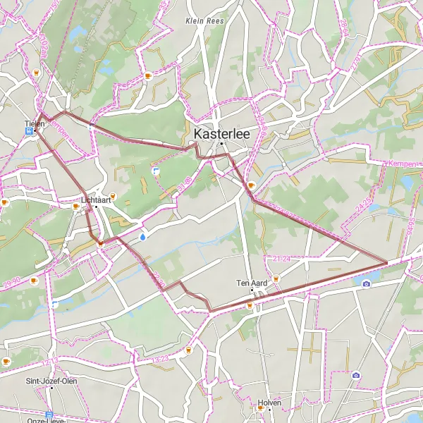 Miniature de la carte de l'inspiration cycliste "Le Charme Rural de Tielen" dans la Prov. Antwerpen, Belgium. Générée par le planificateur d'itinéraire cycliste Tarmacs.app