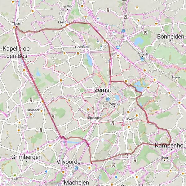 Karten-Miniaturansicht der Radinspiration "Rundfahrt ab Tisselt - Gravelroute" in Prov. Antwerpen, Belgium. Erstellt vom Tarmacs.app-Routenplaner für Radtouren