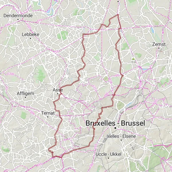 Map miniature of "Tisselt - Strombeek - Gaasbeek - Bollebeek - Steenhuffel - Tisselt" cycling inspiration in Prov. Antwerpen, Belgium. Generated by Tarmacs.app cycling route planner