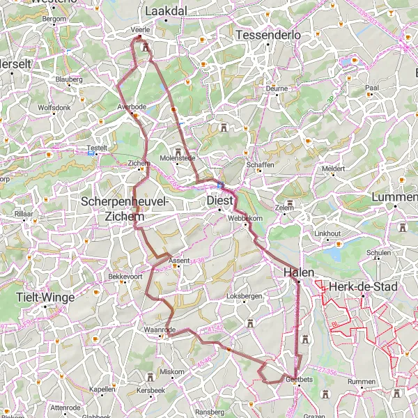 Miniatuurkaart van de fietsinspiratie "Verken de heuvels rond Scherpenheuvel" in Prov. Antwerpen, Belgium. Gemaakt door de Tarmacs.app fietsrouteplanner