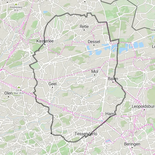 Map miniature of "Veerle - Oostham Loop" cycling inspiration in Prov. Antwerpen, Belgium. Generated by Tarmacs.app cycling route planner