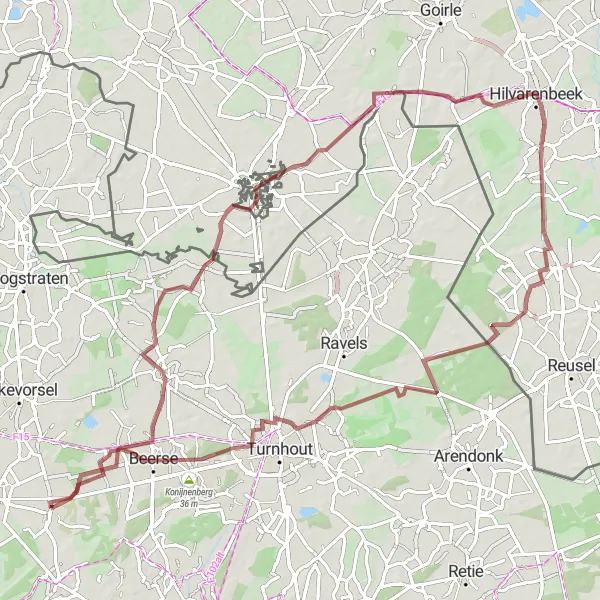 Miniatuurkaart van de fietsinspiratie "88 km Gravelroute vanuit Vlimmeren: Merksplas naar Konijnenberg" in Prov. Antwerpen, Belgium. Gemaakt door de Tarmacs.app fietsrouteplanner