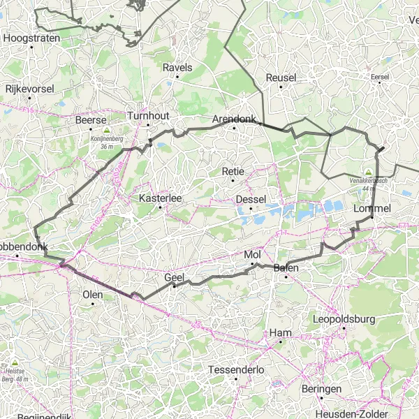 Karten-Miniaturansicht der Radinspiration "Road-Tour durch Lille und Arendonk" in Prov. Antwerpen, Belgium. Erstellt vom Tarmacs.app-Routenplaner für Radtouren