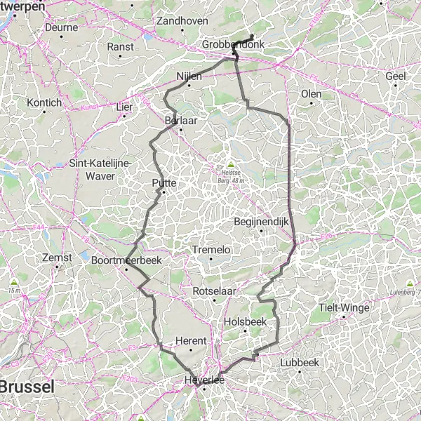 Map miniature of "The Ultimate Road Cycling Challenge" cycling inspiration in Prov. Antwerpen, Belgium. Generated by Tarmacs.app cycling route planner