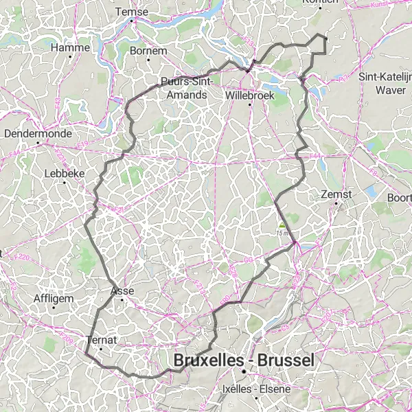 Miniatuurkaart van de fietsinspiratie "Uitdagende tocht door Laar en Dilbeek" in Prov. Antwerpen, Belgium. Gemaakt door de Tarmacs.app fietsrouteplanner