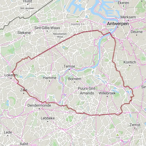 Miniatuurkaart van de fietsinspiratie "Gravelroute door Battel en Burcht" in Prov. Antwerpen, Belgium. Gemaakt door de Tarmacs.app fietsrouteplanner