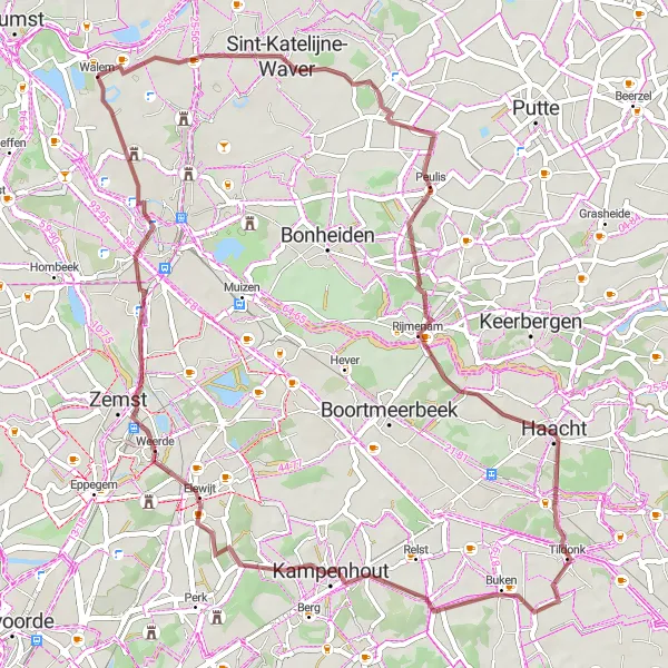Karten-Miniaturansicht der Radinspiration "Graveltour durch die Natur rund um Walem" in Prov. Antwerpen, Belgium. Erstellt vom Tarmacs.app-Routenplaner für Radtouren