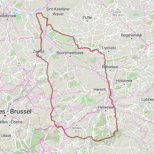 Miniature de la carte de l'inspiration cycliste "Les Sentiers de la Nature" dans la Prov. Antwerpen, Belgium. Générée par le planificateur d'itinéraire cycliste Tarmacs.app